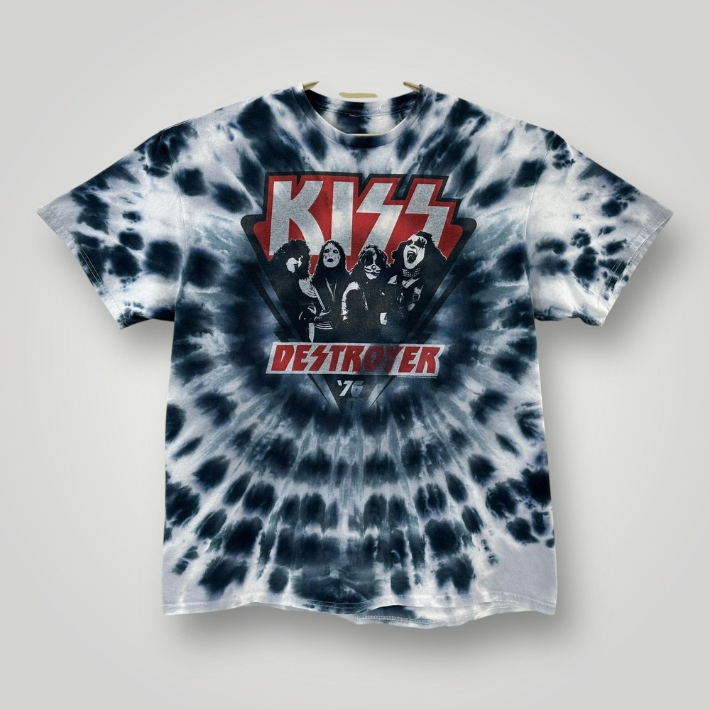 KISS Destroyer '76 Shirt Mens XL Black Blue Tie Dye Band Tour‎ Rock Liquid Blue